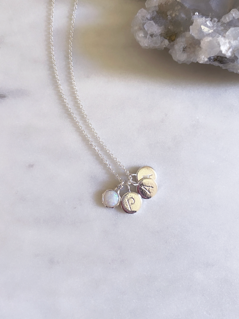 Australian Opal necklace with sterling silver initial charm pendants
