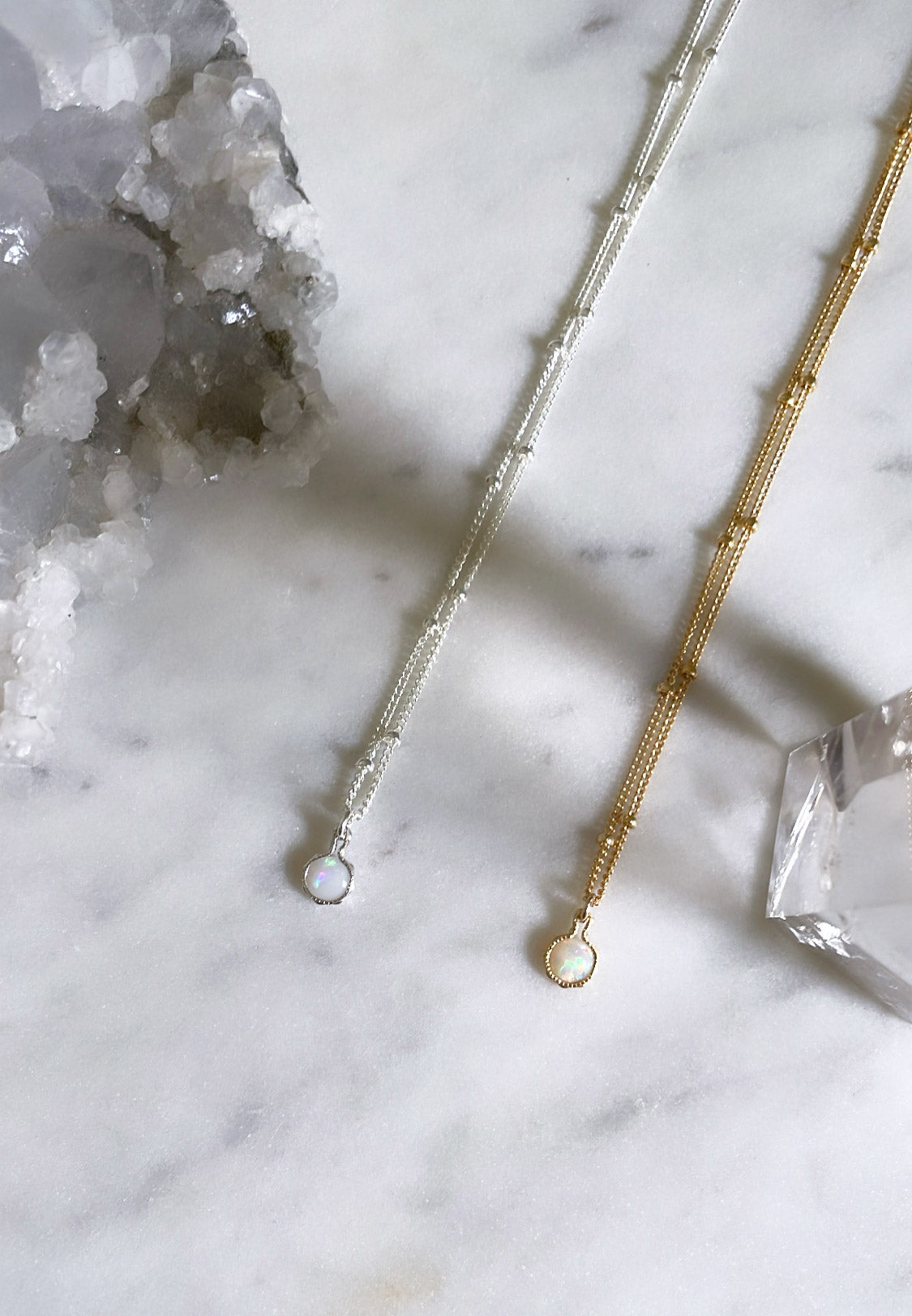 Dainty opal necklaces in gold and sterling silver Australian handmade