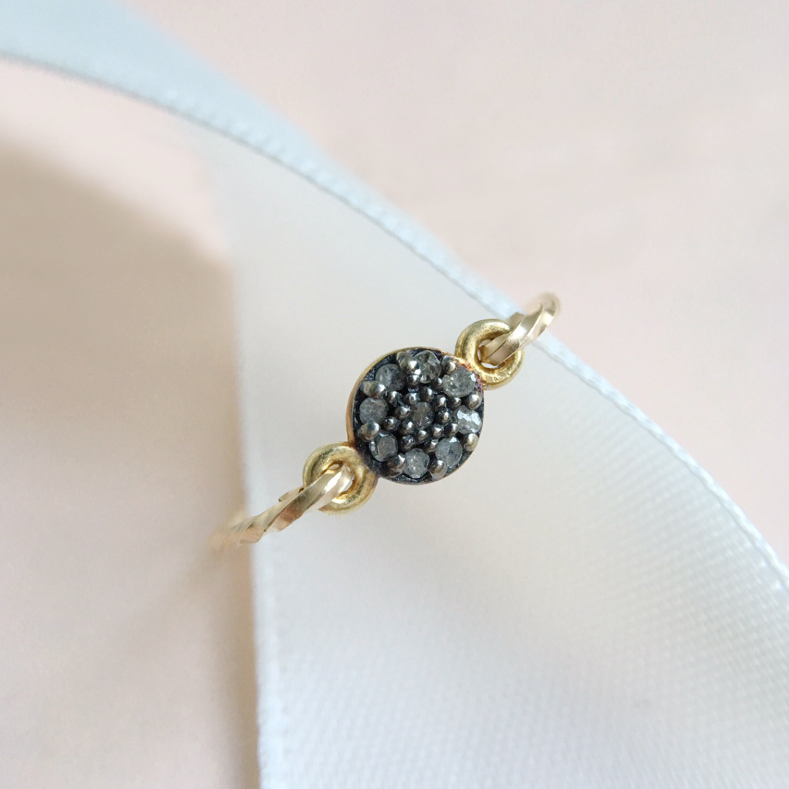 Rough diamond ring with mini diamonds set in a circle - Australian handmade jewellery