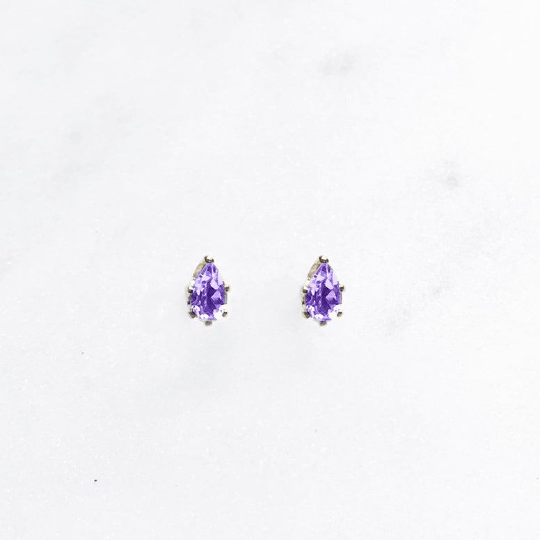 Amethyst studs earrings with pear cut gemstones in sterling silver - handmade jewellery Australia