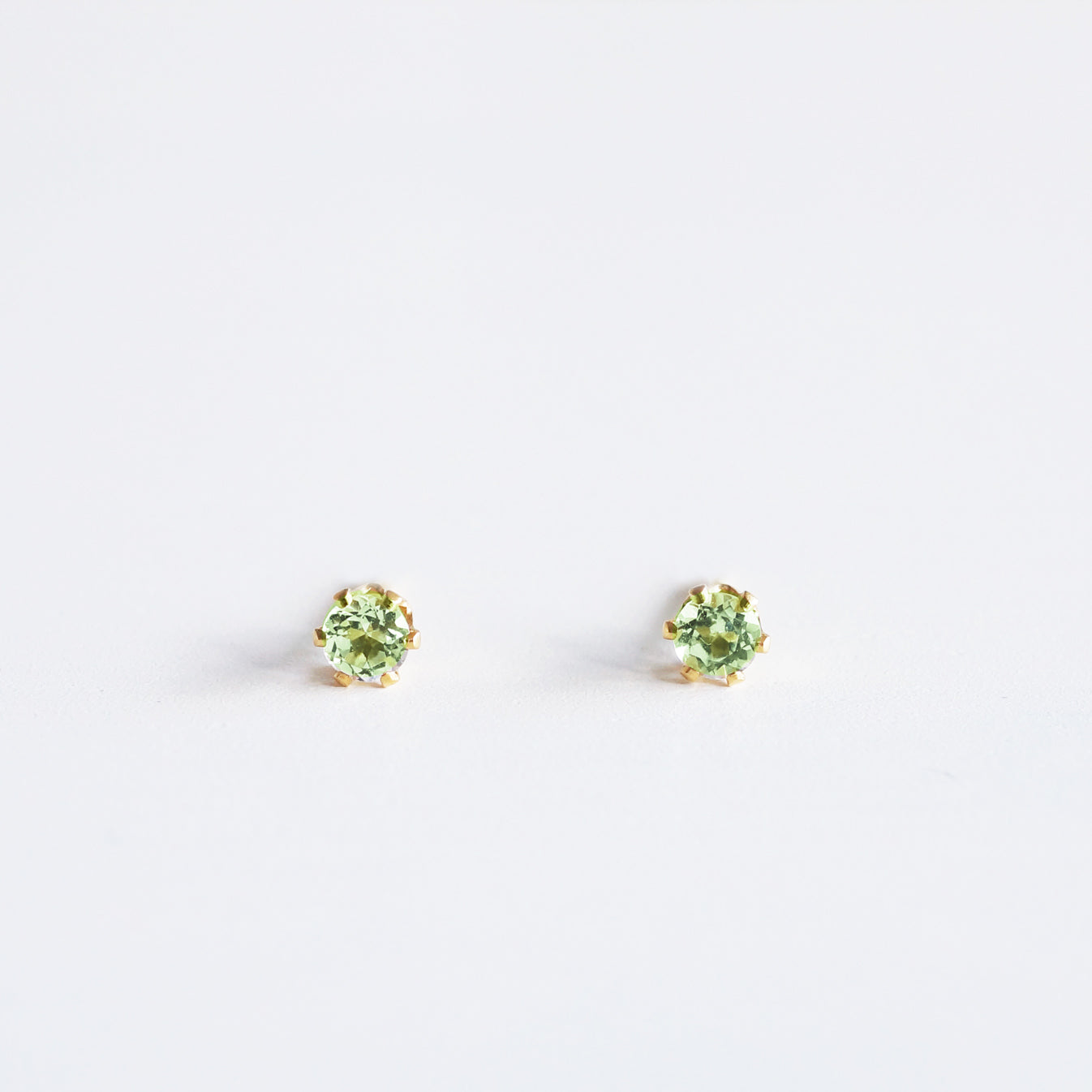 Peridot stud earrings green round gemstone studs gold and sterling silver 3mm Australian handmade jewellery