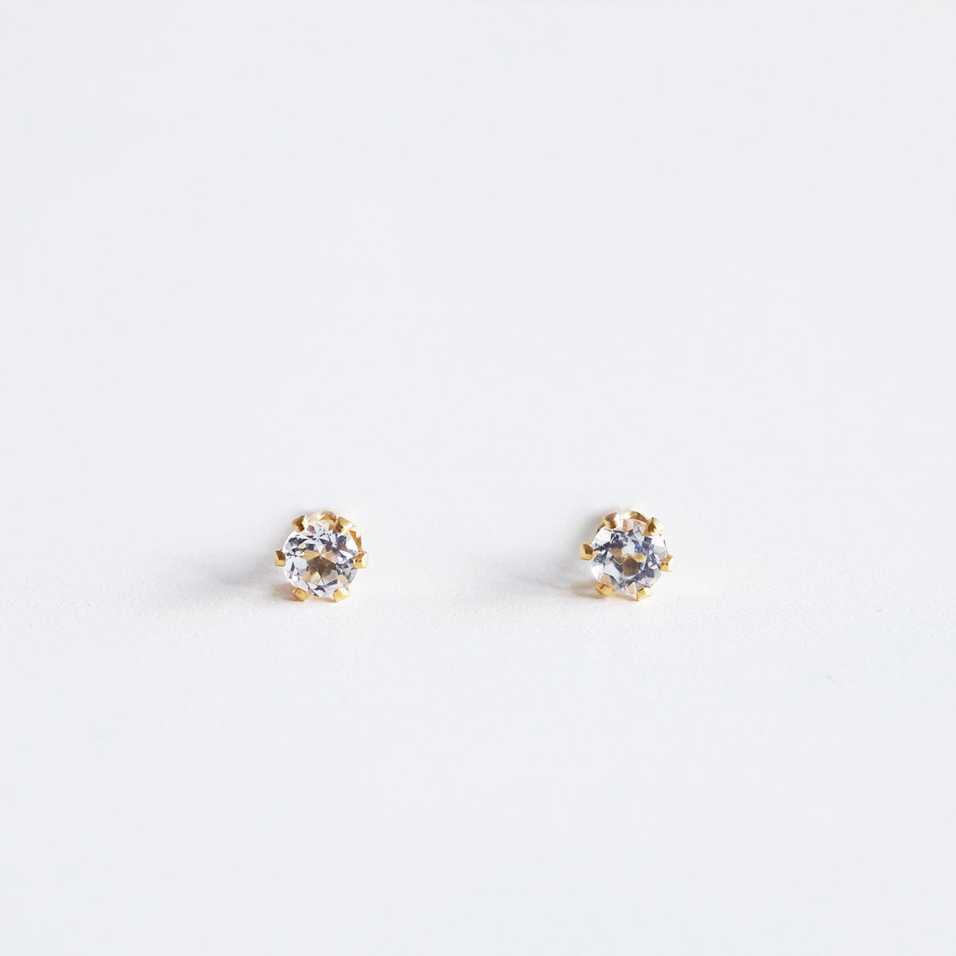 White topaz round gemstone studs 3mm in 6 prong 14K gold filled settings