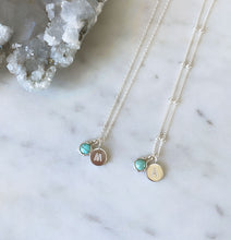 Two Australian turquoise necklaces in sterling silver personalised with initial pendants