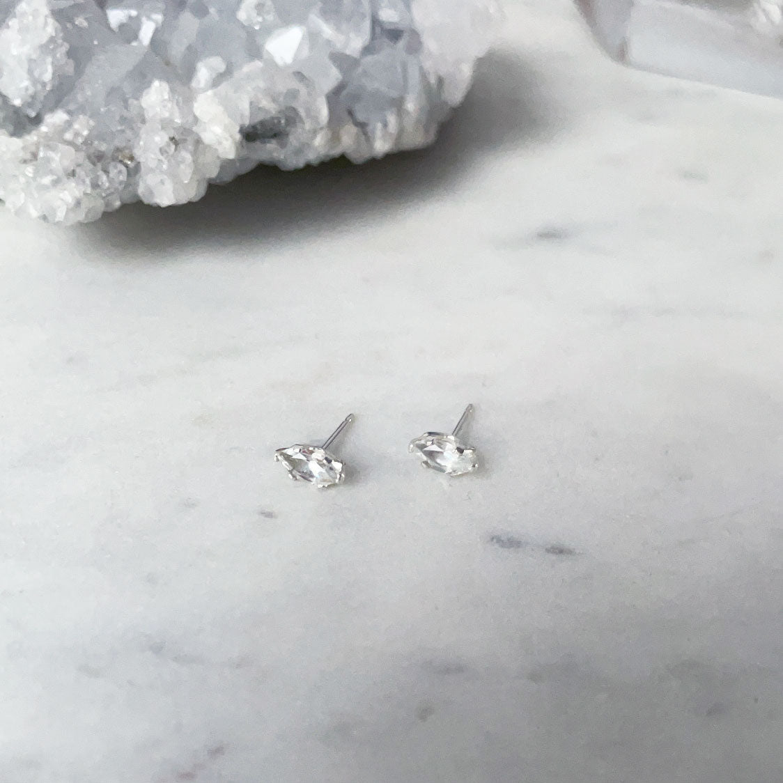 Marquise gemstone white topaz stud earrings