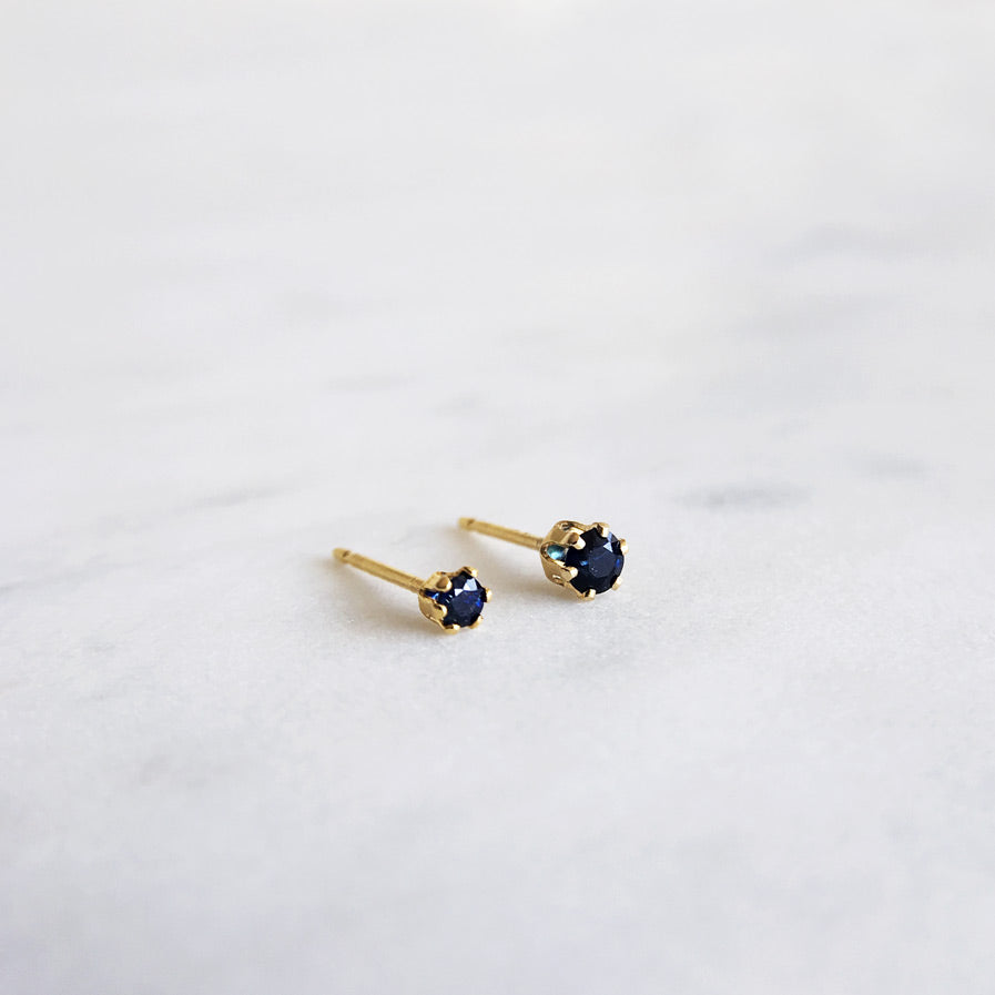 blue sapphire studs single side 2mm 3mm gold shazoey