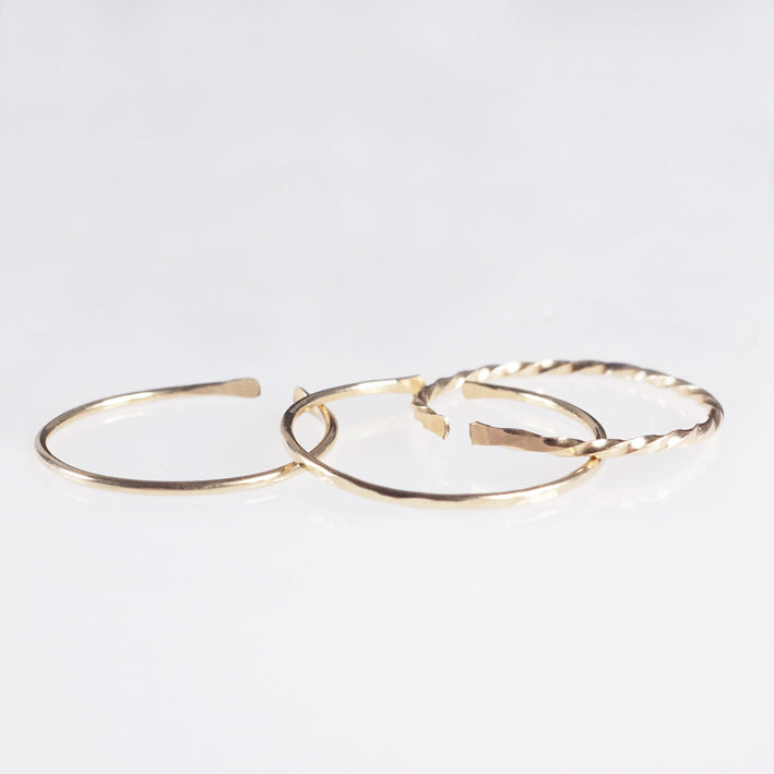 Dainty gold cuff rings in classic, hammered and twisted finishes by SHAZOEY jewellery