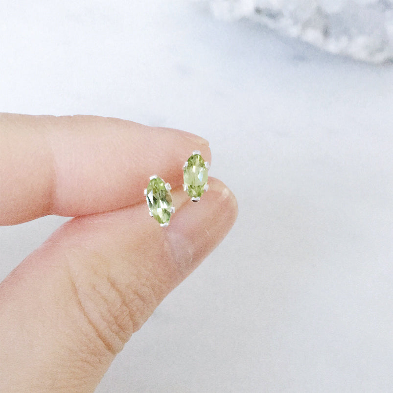 Peridot sterling silver stud earrings marquise cut