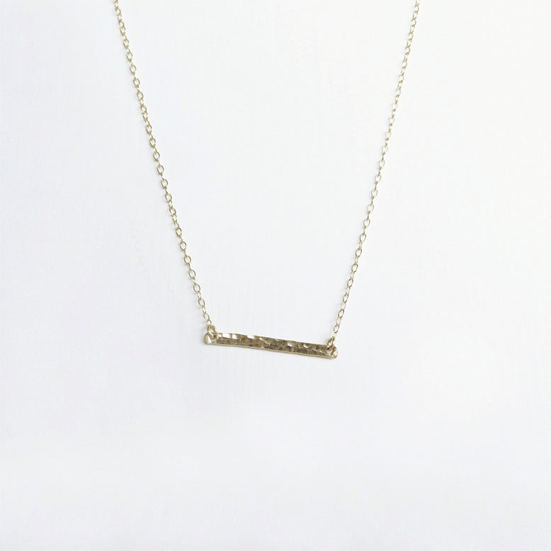 gold hammered bar necklace shazoey