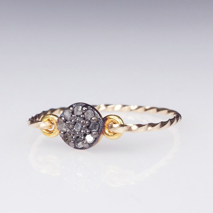 Pavé rough diamond ring with a dainty gold ring band customised jewellery handmade in Australia