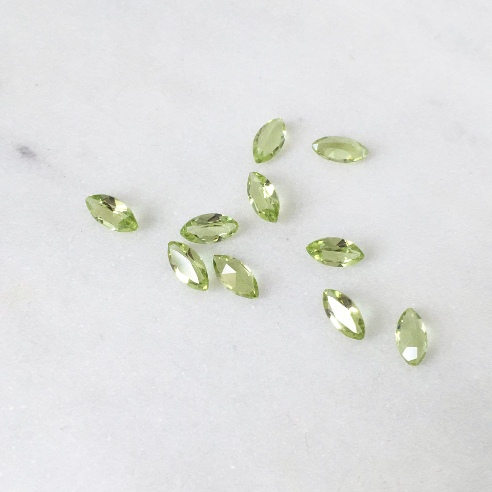 marquise cut peridot gemstones