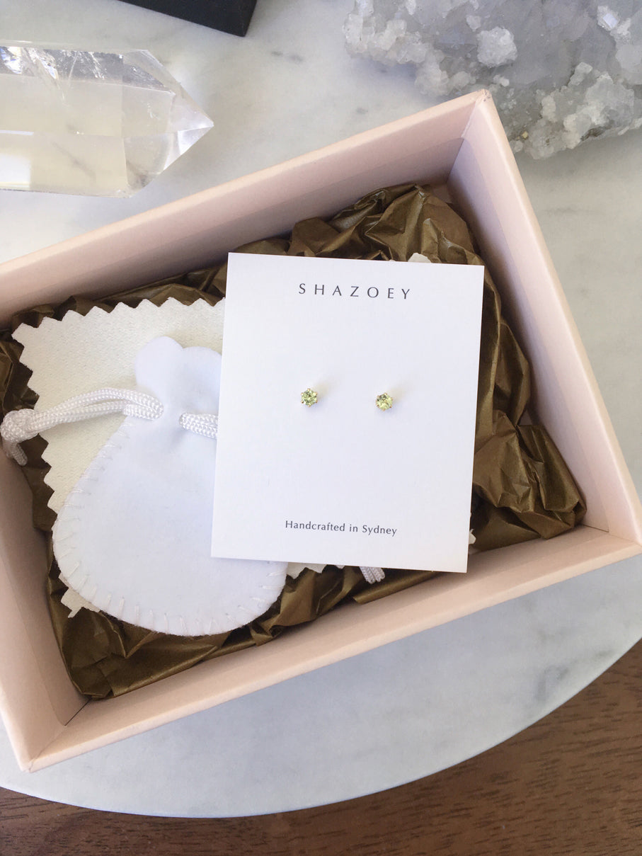 Peridot stud earrings August birthstone jewellery Australia