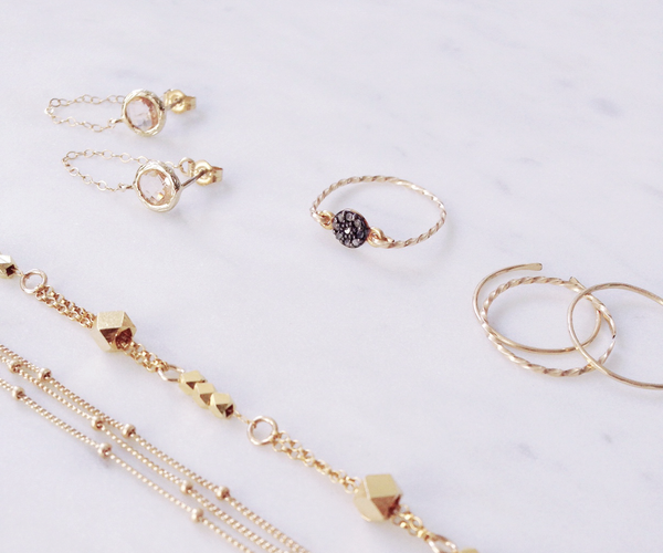 Australian made gold minimalist jewellery in 14k gold filled and sterling silver with genuine gemstones