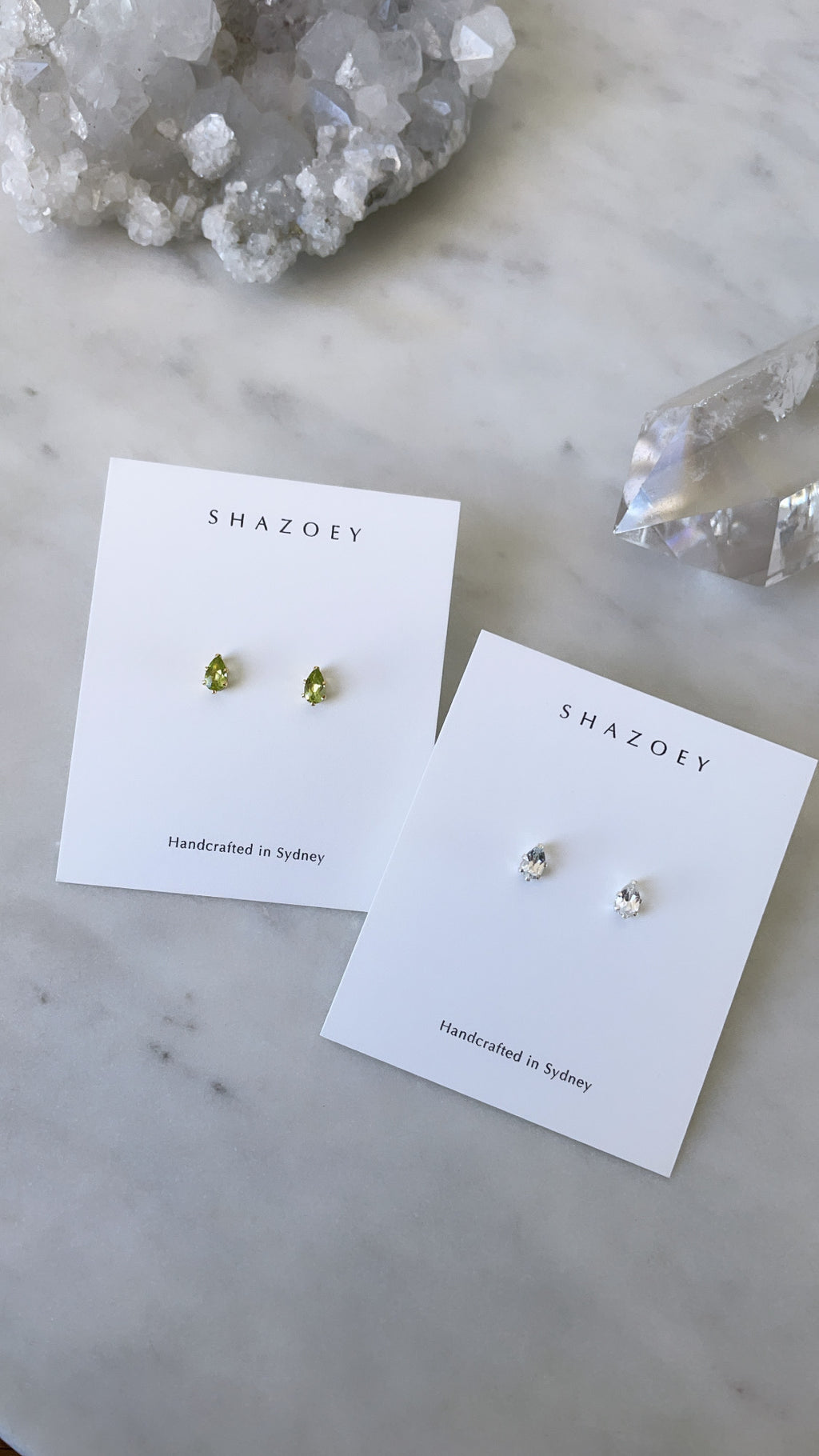 Dainty gemstone studs teardrop pear cut white topaz and peridot earrings in sterling silver