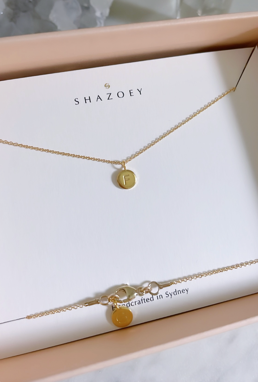 Gold initial necklace with custom gold letter pendant on a fine 14k gold filled chain