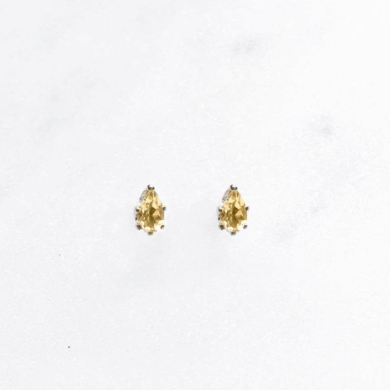 November birthstone citrine stud earrings with pear cut gemstones in sterling silver