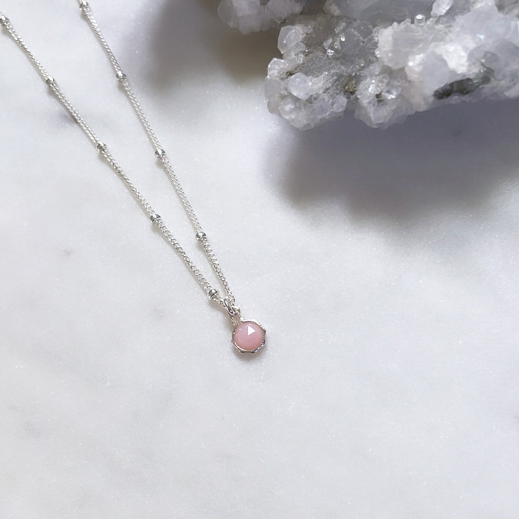 Pink opal necklace personalised October birthstone jewellery