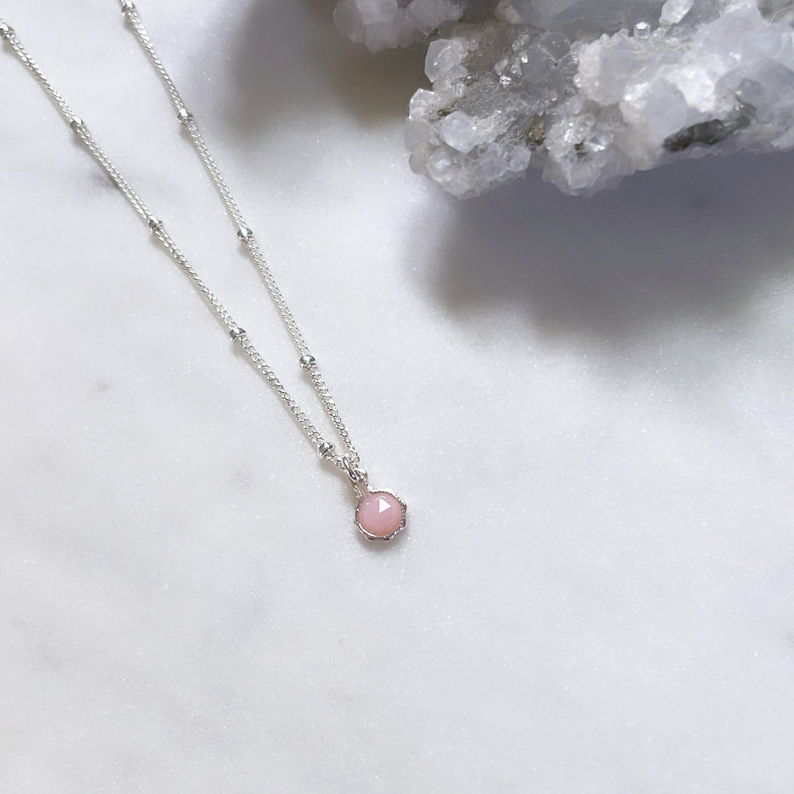 Pink opal necklace personalised October birthstone jewellery