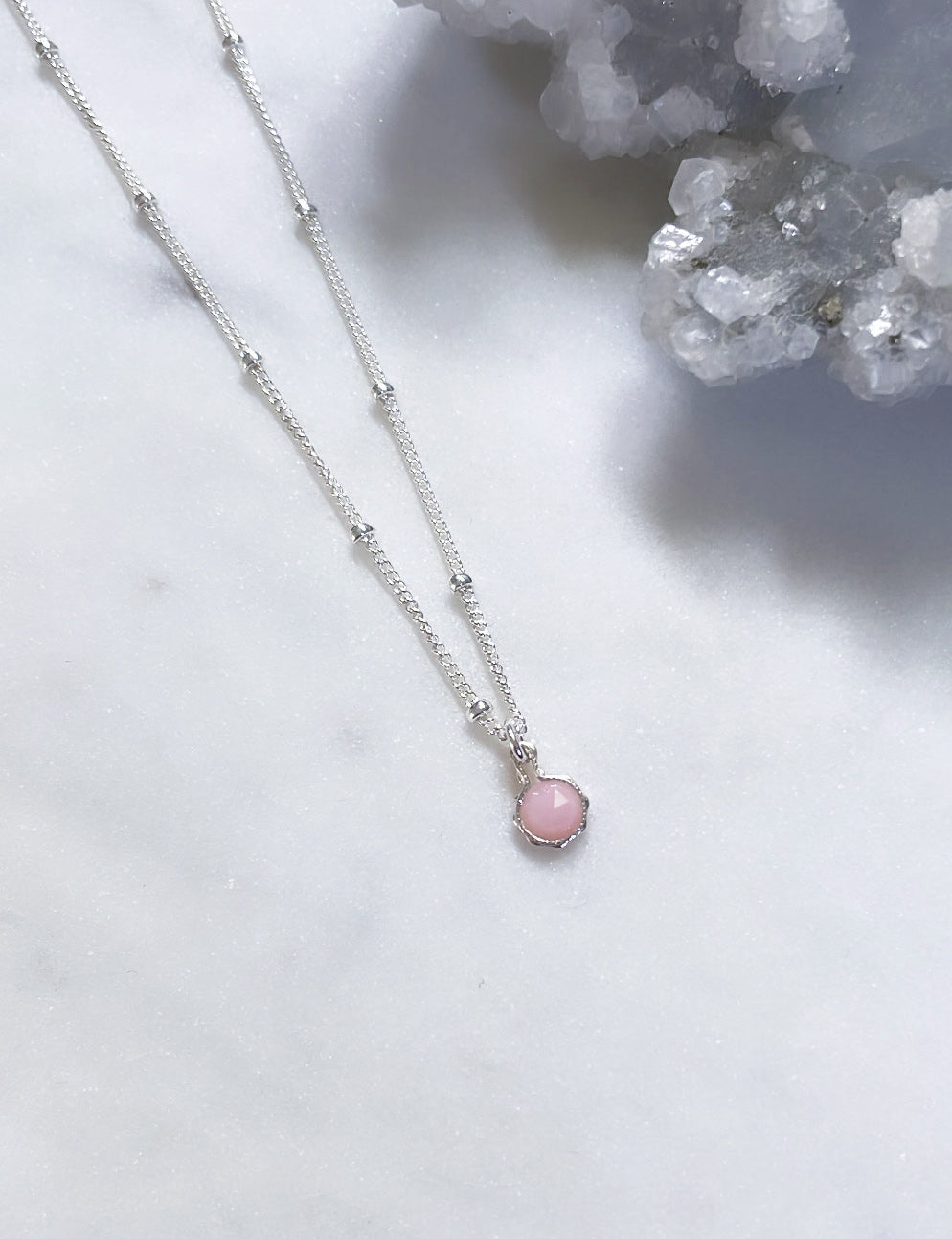 Sterling silver pink opal necklace