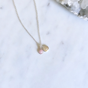 Pink opal necklace with sterling silver cable chain and initial pendant personalised jewellery made in Australia