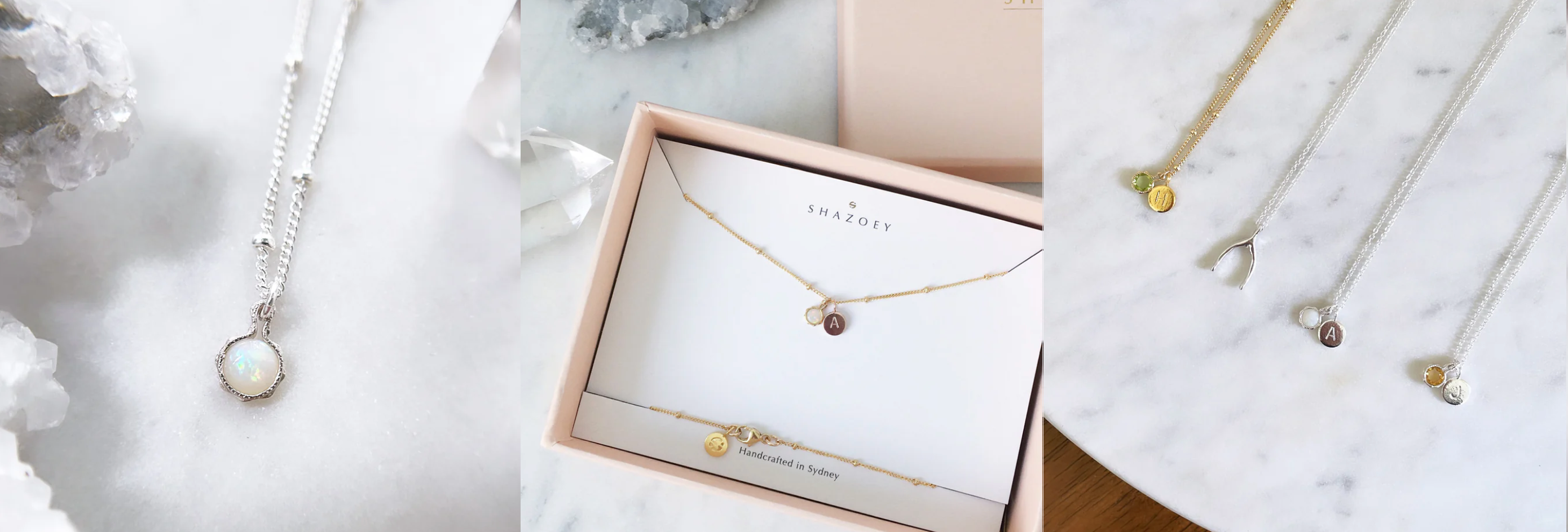 Personalised jewellery with initial pendant necklaces and birthstone necklaces handmade in Australia