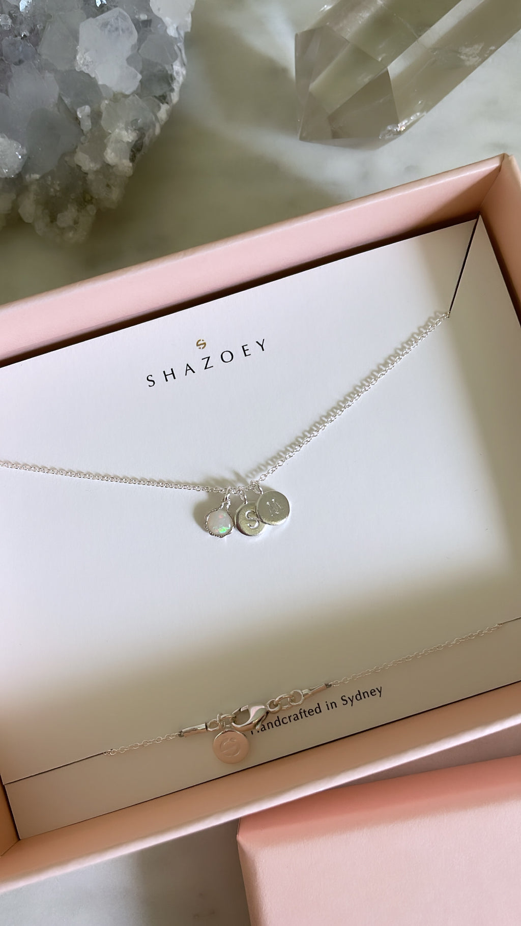 Minimalist Opal Necklace with Sterling silver custom initial pendants handmade in Australia