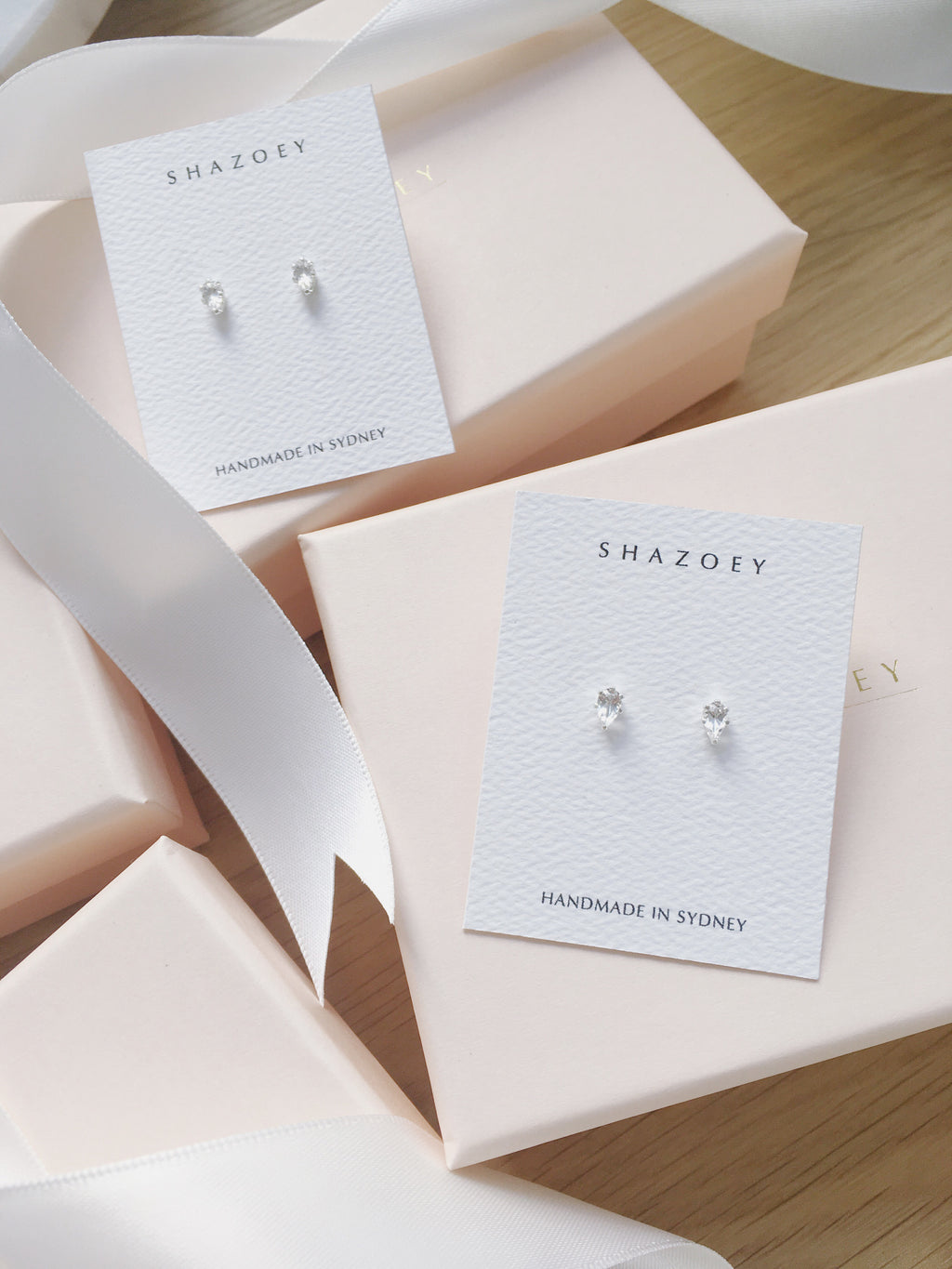 Pear cut gemstone studs with white topaz in sterling silver settings dainty jewellery Australia