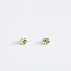 Peridot stud earrings green round gemstone studs gold and sterling silver 3mm Australian handmade jewellery