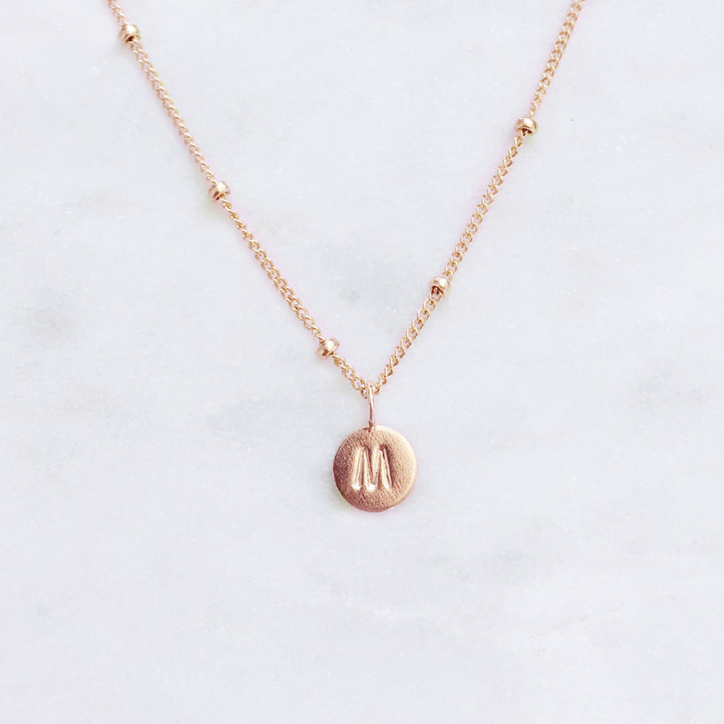 Rose gold necklace with initials dainty Australian minimalist jewellery