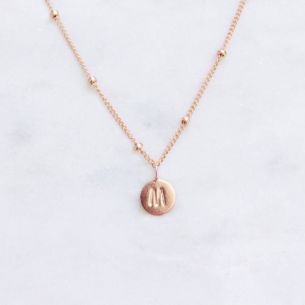 Rose gold necklace with initials dainty Australian minimalist jewellery