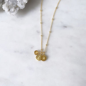 Gold citrine necklace with personalised letter initial pendants