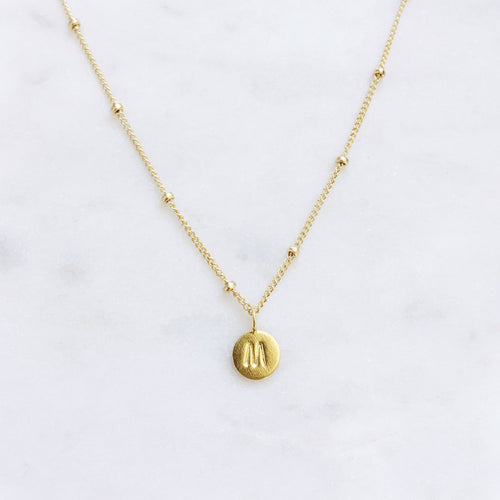 Personalised gold necklace with custom initial pendant on a fine 14k gold filled chain handcrafted in Sydney Australia