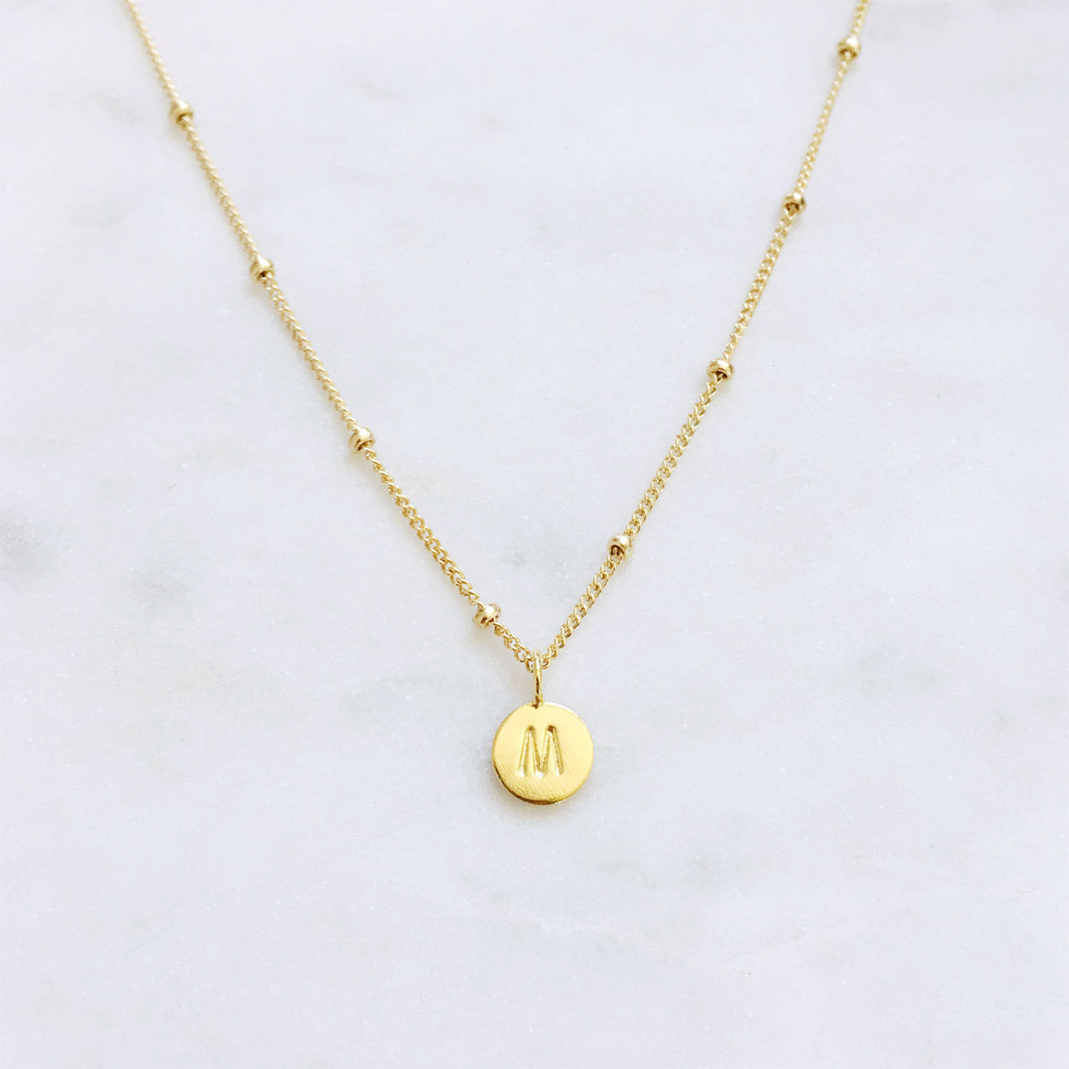 Custom letter initial pendant on a 14k gold filled satellite chain