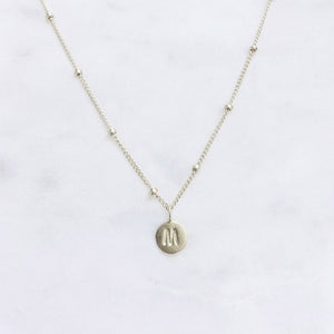 Sterling silver M pendant initial necklace with satellite chain