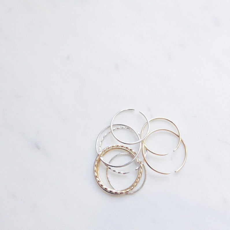 Sterling silver thin rings and gold filled minimalist bands