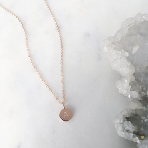 Letter A necklace on a fine rose gold chain