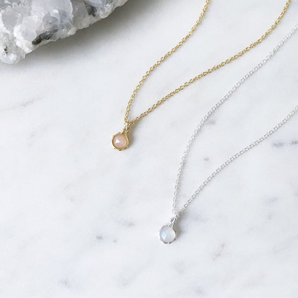June Birthstone Necklace | Peach Moonstone