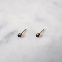 Tiny Round Black spinel earring studs in gold