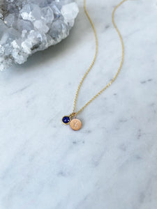 Blue Sapphire necklace with initial tag