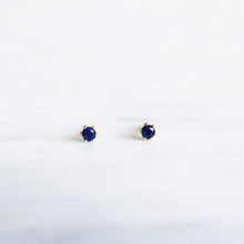 Tiny 2mm blue sapphire gold earring studs