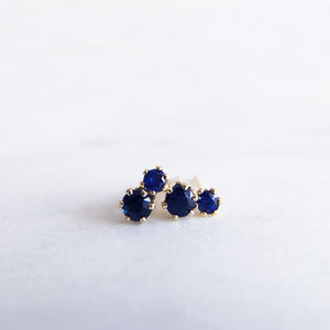 Dainty blue sapphire gold studs earrings 2mm vs 3mm