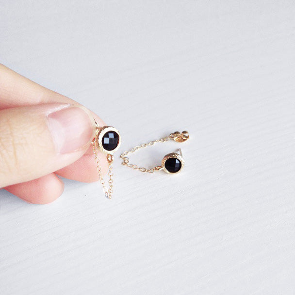 chain stud earrings gold black shazoey