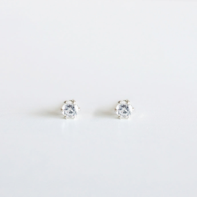 Sterling silver gemstone studs with white topaz April birthstone diamond alternative