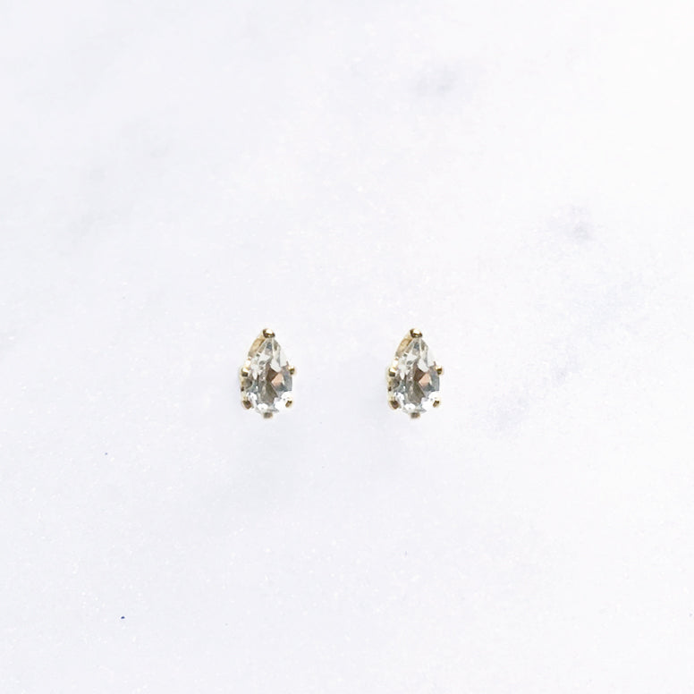 white topaz teardrop studs gold shazoey