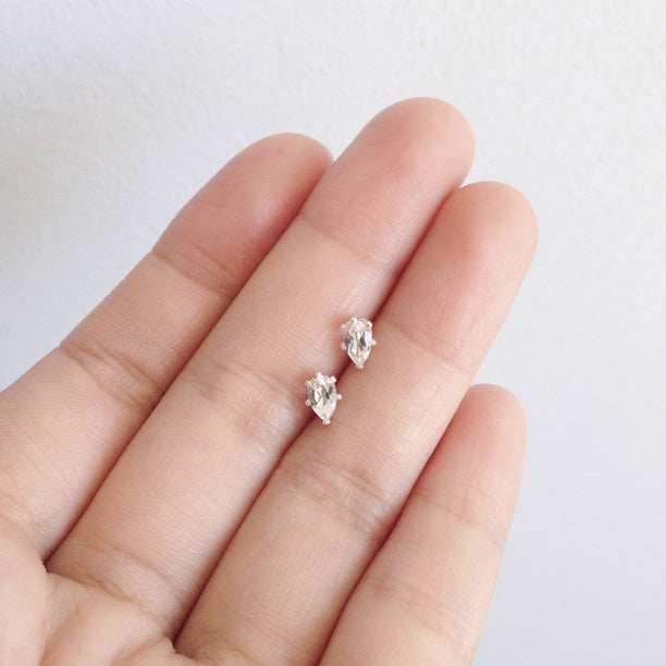 gold filled teardrop white topaz studs shazoey