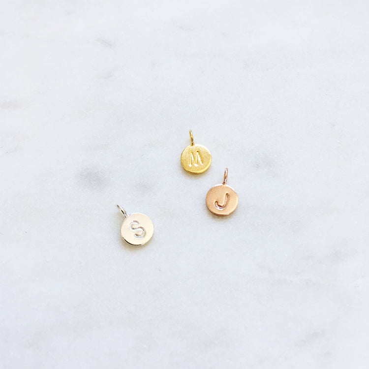 Custom initial pendants for personalised jewellery in gold, sterling silver and rose gold vermeil Australian handmade jewellery