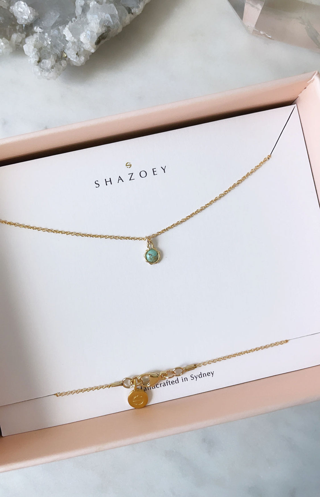 Australian handmade turquoise necklace in a pink gift box